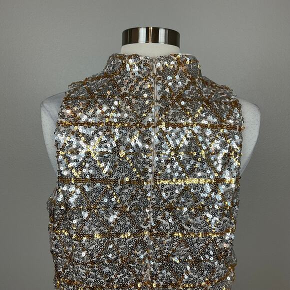 Eliza J Sequined Sleeveless Halter Sheath Cocktail Dress Gold and Silver Size 10 - Picture 8 of 12
